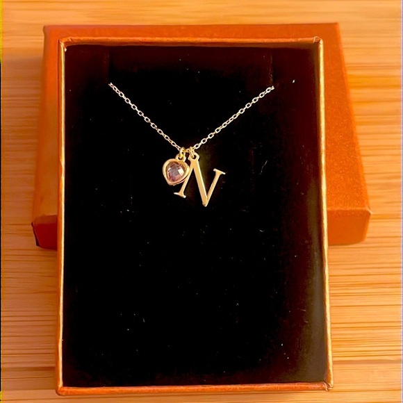 Brand New 14K Gold Plated Sterling Silver Monogram "N" Necklace Alexandrite Gem - Picture 13 of 13